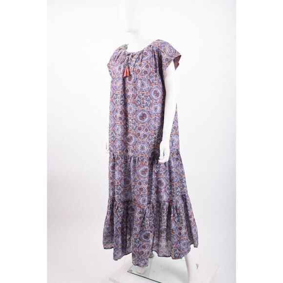 Chufy Womans Sai Tunic Midi Dress M Blue Kaftan Style Cotton Silk Blend NWT - Picture 3 of 6
